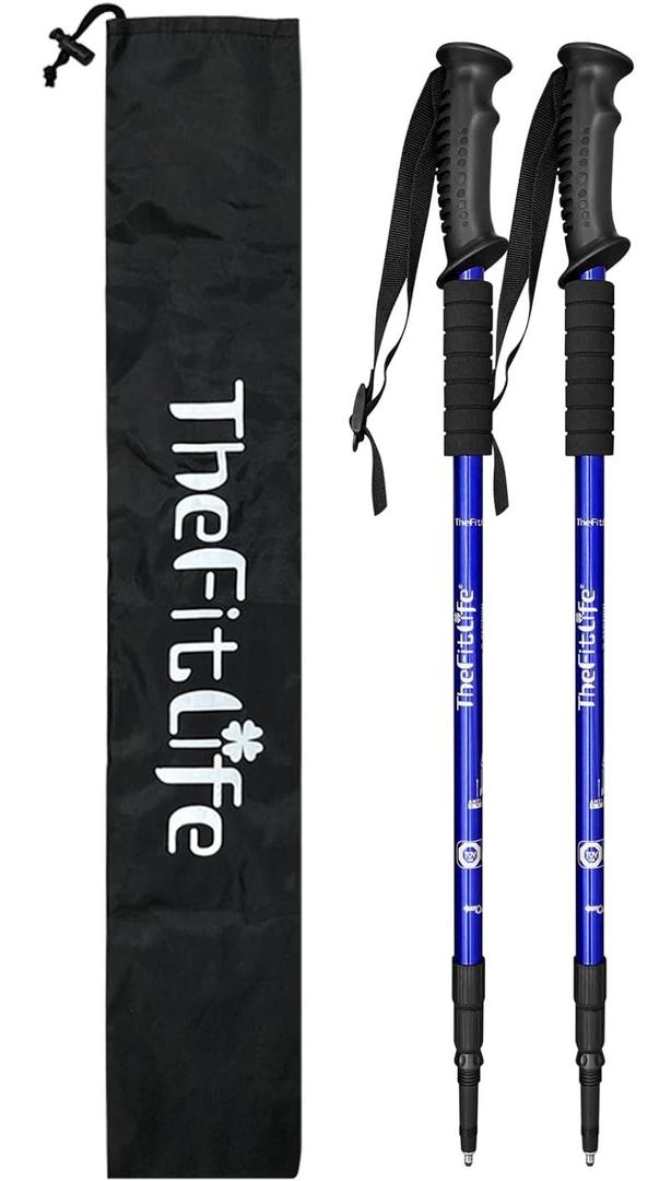TheFitLife Nordic Walking Trekking Poles - 2 Sticks with Anti-Shock and Quick Lock System, Telescopic, Collapsible, Ultralight for Hiking, Camping, Mountaineering, Backpacking, Walking, Trekking (Blue)