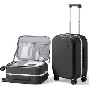 mixi 20 Inch Carry On Luggage 22x14x9 Airline Approved PC Hard Shell Suitcase Top Opening Aluminum Frame Travel Suitcases with Wheels, Blcak