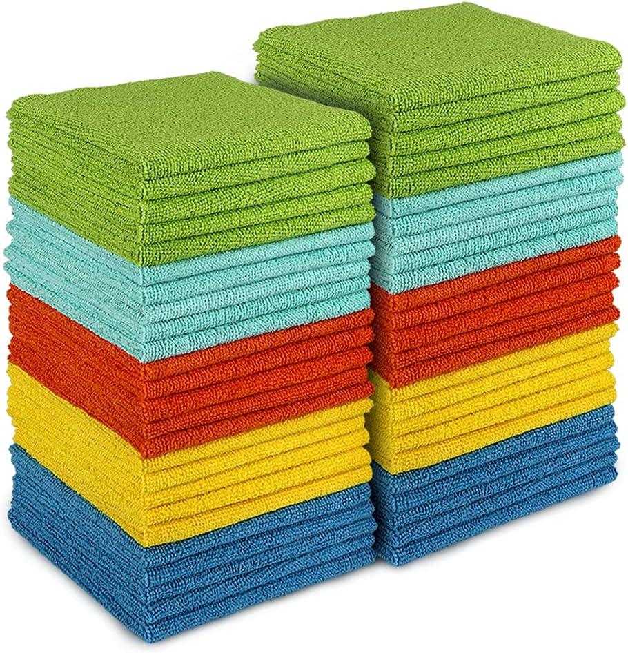 AIDEA Microfiber Cleaning Cloth, 49PK, Microfiber Towels for Cars, All Purpose Cleaning Rags for House, Dusting Cloth for Kitchen, Car, Window, 12"12" (Blue/Yellow/Green/Red/Mint)