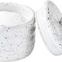 Salt Cellar Keeper with Ceramic Lid, Big Capacity Ceramic Sugar Bowls Pepper Box, Speckled Glaze Seasoning Container Condiment Pot for Kitchen (White)