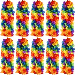 Hananona 100 Pcs Hawaii Leis Colorful Flower Garland Hawaiian Luau Party Flowers Neck Loop, Rainbow Artificial Flowers Luau Leis Necklaces for Hula Leis Dance LGBT Pride Party Favors (100, Rainbow)