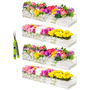 4Pcs Ultra Premium Plastic Vases for Flowers, Flower Arrangement Holder, Dining Table Decor Centerpiece, Small Centerpieces for Tables, Clear Vases for Decor, Acrylic Rectangle Vase, 16" L Each