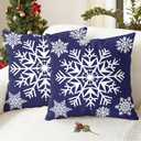 CaliTime Christmas Throw Pillow Covers Decorative 18 X 18 Inches Pack of 2 Cozy Fleece Snowflakes Cushion Cases for Couch Sofa Bed Living Room Navy Blue