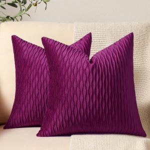 20x20 Purple Throw Pillow Cases: Pack of 2 Original Striped Velvet Square Decorative Pillow Covers for Farmhouse Couch