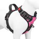 PHOEPET No Pull Dog Harness Medium Reflective Front Clip Vest with Handle,Adjustable 2 Metal Rings 3 Buckles, [Easy to Put on & Take Off] (M, Pink)