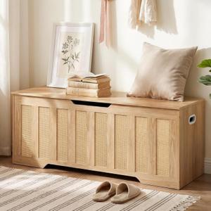 CHOEZON 47.2" Storage Bench, Rattan-Style Storage Chest, Storage Cabinet with Handles, Toy Storage Box, for Living Room and Bedroom, Natural MCW24NL, 47.2"L x 15.7"W x 19.1"H