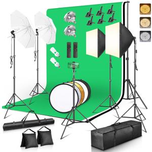 Photography Lighting Kit with 8.5x10ft Backdrops, LED Bulbs, Softboxes & Umbrellas - Complete Studio Setup for Video & Photo Shoots