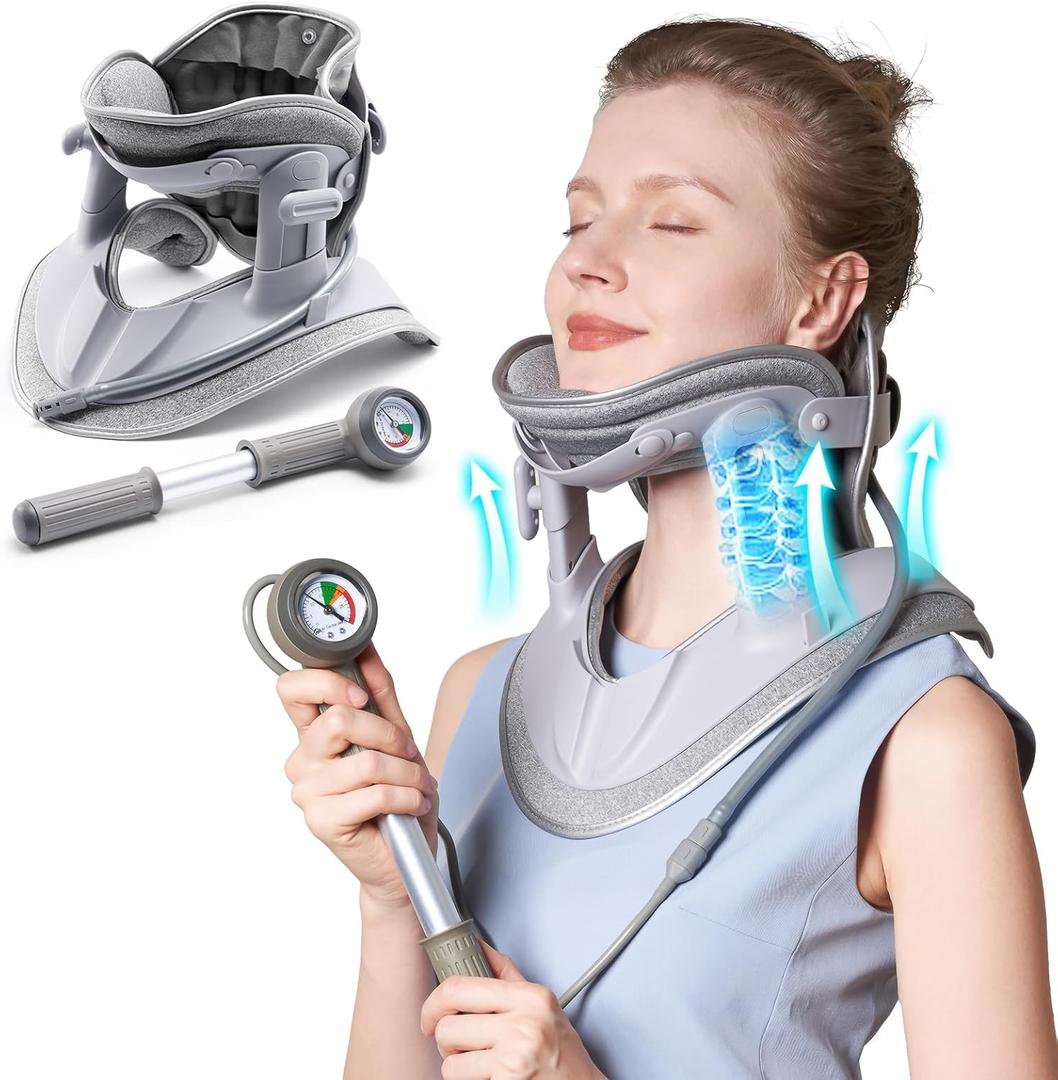 Cervical Neck Traction Device, Adjustable Cervical Traction Device with 3 Power Traction, 8 Airbag Support for Neck Pain Relief Neck Stretcher Air Pump Neck Brace (universal)