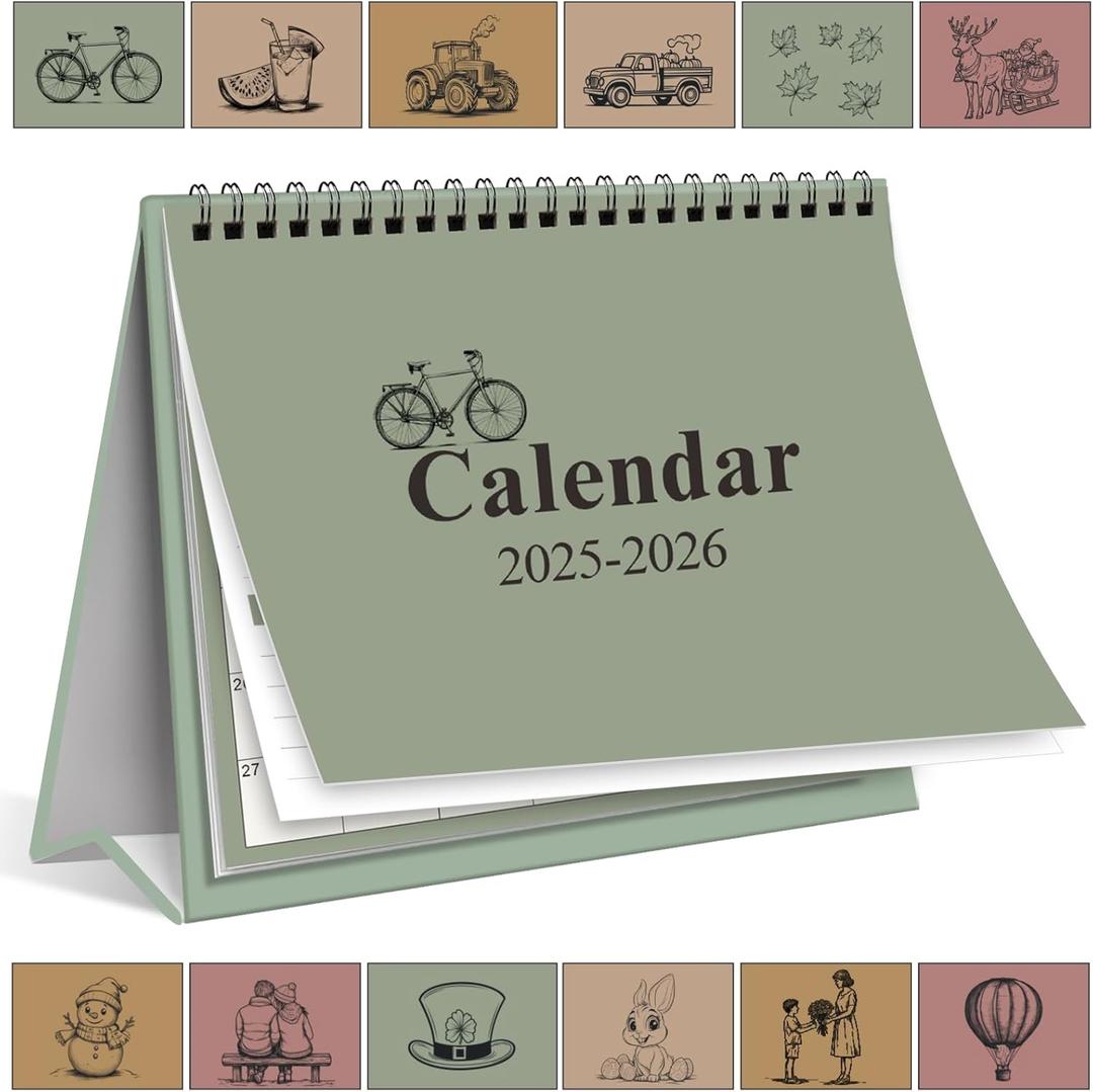 2 x Gannyfer 2026 Desk Calendar, Small Standing Flip Desk Calendar, Use Now to Dec 2026, 18-Month Simplicity Desktop Calendar for Home, School, Office, 6" x 8", Green (3 Stickers Included)