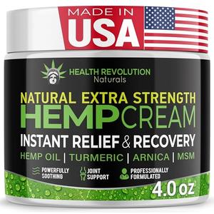 Health Revolution Hemp Arnica Cream Maximum Strength - Soothes Muscles, Joints, Feet, Nerve, Back, Knee, Hip, with Arnica, MSM, Emu, Turmeric - Expertly Formulated 4oz