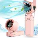 Portable Handheld Turbo Fan, 5-Speed Personal Fans, 5000mAh Rechargeable Fans Up to 12 Hours, Weight only 0.6lb Small Fan, Hand/Neck/Desk Fan 3 IN 1, Beach Vacation Essentials(Pink)