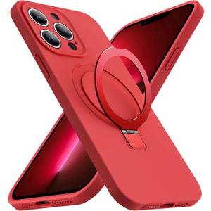 for iPhone 13 Pro Max Case with Magnetic Invisible Stand Compatible with MagSafe Military-Grade Protection Shockproof Silicone iPhone 13 Pro Max Phone Cases for Women Men Gift 6.7'',Red