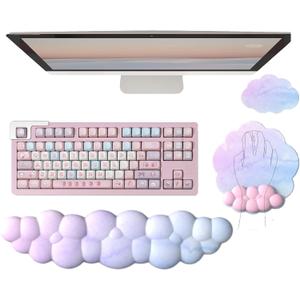 Cloud Wrist Rest Keyboard Ergonomic Mouse Pad with Wrist Rest for Keyboard and Mouse Pad Set Memory Foam PU Base Wrist Support for Computer Gaming Home Office Relief Pain Gradient Blue Pink