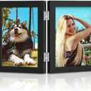 4 Folding 5x7 Picture Frame Horizontal Engineered Wood Accordion Photo Frame with Plexiglass Tabletop Bookshelf Display Black