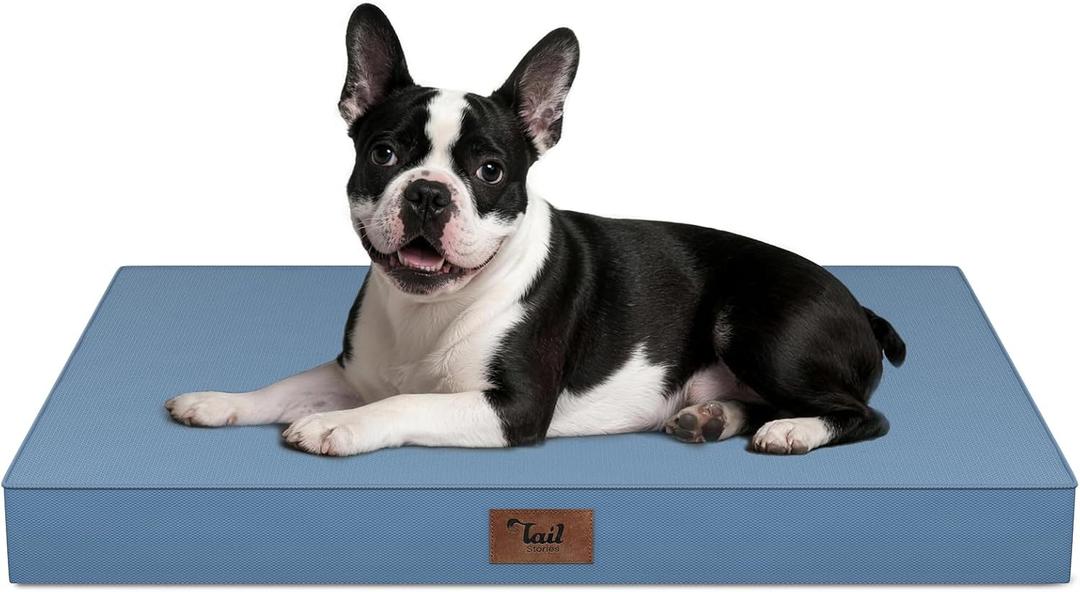 Outdoor Orthopedic Dog Bed for Medium Dogs & Cats, Waterproof Flat Pet Mat with Egg Crate Foam & Washable Removable Oxford Cover, 30x20 Inch, Blue