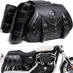 Motorcycle Saddlebags, 30L Leather Waterproof Side Saddle Bags with Cup Holder, Universal Powersports Saddlebags for Harley Davidson Sportster Dyna Softail Honda Shadow Rebel Yamaha Kawasaki Vulcan