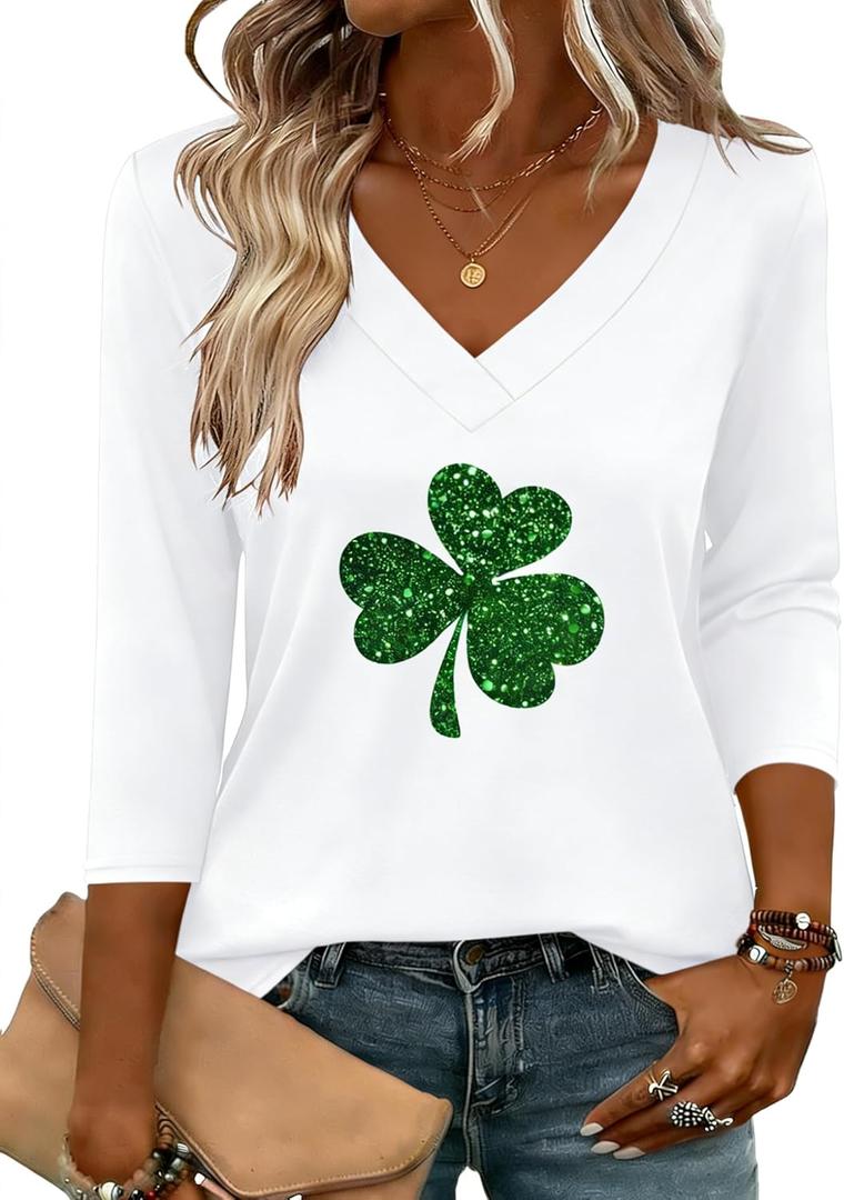 Zeagoo 3/4 Length Sleeve Womens Tops V Neck Shirt Dressy Casual Blouse Basic Tshirts 2026 Fashion Clothing S-2XL (White, L)