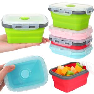 Potchen 4 Pcs Camping Bowls with Lids Collapsible Silicon Travel Bowls 12 oz Expandable Food Storage Containers Sets Portable Folding for Salad Travel Heat Resistant