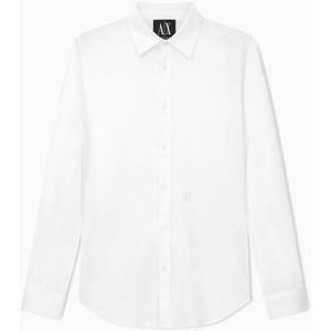 Armani Exchange Mens Long Sleeve Cotton Satin Button Down (Medium, Off-White)