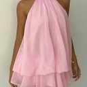 Geulis Women's 2026 Summer Halter Dresses Sleeveless Backless Layered Sundresses Mesh Ruffle Mini Dress Beach Wear (Pink, L)