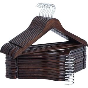 StorageWorks Wooden Hangers 20 Pack, Wood Coat Hangers for Closet, Heavy Duty Clothes Hangers for Suits, Shirts, Pants, Jackets, Walnut Color