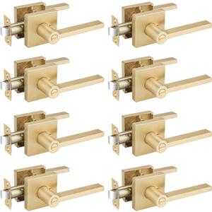 EHOMEWARE 8 Packs Gold Heavy Duty Door Handle Interior, Privacy Door Lever Handle, Bathroom Door Handles Interior, Modern Bedroom Door Handle