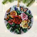 2 x Butterfly & Rose Ornament | Christmas Ornaments, Christmas Decorations, Hanging Ornaments for Tree, Holiday Decor Gifts | Gifts for Flower Lover, Women, Friend, Neighbor | Gift Exchange Ideas