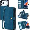 TwoHead Wallet Case Compatible with iPhone 17 Pro Max,Detachable,Magnetic,11 Cards Holder,PU Leather All-Round Protective Phone Case with Change Pocket(6.9 in,Navy Blue)