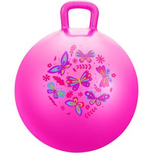 PlayZap Hopper Ball for Kids 3-8,18 Inch Pink Bouncy Ball with Handle, Inflatable Hippity Hop Bounce Hopping Toys Indoor Outdoor for Boys Girls Gifts, Butterfly