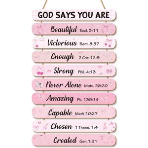 10 Pcs Inspirational Bible Verses Wall Art Decor, Christian Positive Affirmations Bedroom Bathroom Wall Decor, Pink Bow Aesthetic Room Decor for Teen Girls