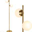 Brightech Sphere Floor Lamp for Living Room, Mid-Century Modern 2 Globe Pole Light for Bedroom, Bright LED Standing Lamps for Offices, Contemporary Living Room Décor – Gold/Antique Brass