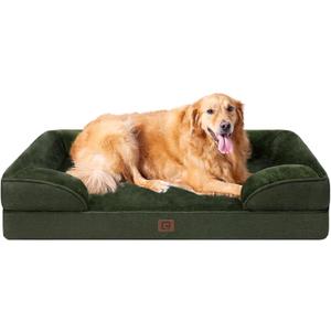 EHEYCIGA Orthopedic Dog Beds for Extra Large Dogs, Waterproof Memory Foam XL Pet Bed with Sides, Non-Slip Bottom and Egg-Crate Foam Big Dog Couch Bed with Washable Removable Cover, Dark Green (44.0"L x 32.0"W x 6.5"Th)
