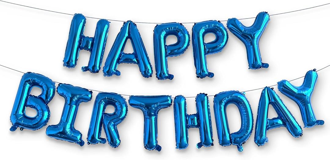 HOUSE OF PARTY Happy Birthday Balloon - 16 inch | Blue Mylar Capital Foil Birthday Balloons Banner, Blue Party Decorations for Men, Women