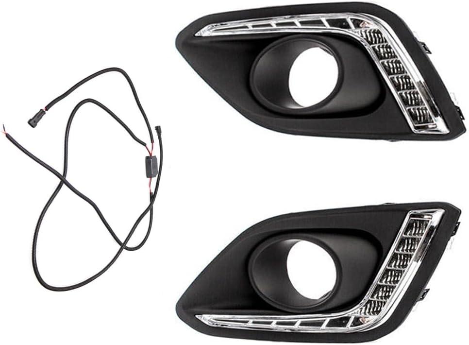 Pair of Bumper Driving Running LED DRL Fog Light Bezels, Black Bezel + White LED DRL Daytime Running Light, 2014-2016 Compatible with Suzuki Swift