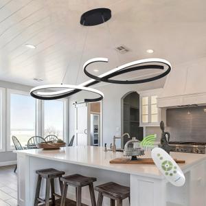 Black Chandeliers for Dining Room Light Fixture Modern Led Pendant Lighting for Kitchen Island Lighting Dimmable with Remote Controller, 3000K-6500K Color Changing