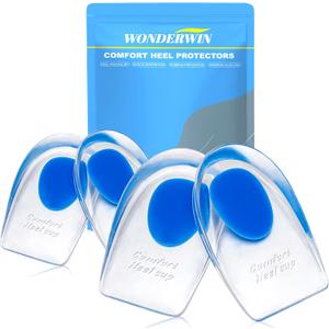 Gel Heel Cups for Heel Pain Relief Shock Absorbing Silicone Inserts for Plantar Fasciitis & Achilles Tendonitis Cushioned Heel Support Pads for All-Day Standing (2 Pairs-Medium)