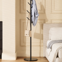 Coat Rack with 4 Hooks,  With  Adjustable Heights, Modern Hall Tree, Sturdy Metal Clothes Stand with Sintered Stone Base for Entryway, Office, Bedroom, for Coats, Hats, Handbags and Scarves, Black