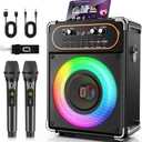 Karaoke Machine, Portable Bluetooth 5.3 Speaker with 2 Wireless Microphones for Adults, PA System with Echo Adjustment, Support TWS/TF Card/USB/AUX/TVs Connected