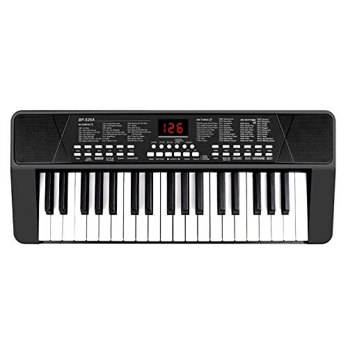 M SANMERSEN Piano Keyboard for Beginners, 37 Keys Built-in 1200mA Rechargeable Battery Electronic Piano Keyboards Portable Music Pianos Keyboard with Mic LED Screen Teaching Gift for Beginners, Black