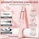 Auto Rotating Hair Curler - 4 Temperature and Timer Settings, Automatic Curling Iron with Automatic Shut-Off, Anti-Tangle and Scalding, Curling Wand for Long Lasting Curls (Pink)