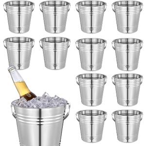 Mumufy 10 Pcs 3.3 Qt / 3 L Champagne Ice Buckets Stainless Steel Ice Bucket with Handles, Drink and Wine Chiller Great for Home Bar Club Party Supplies, Chilling Champagne and Sparkling Wine (Silver)