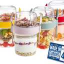 Crystalia 4 Pack 22 oz On The Go Yogurt Parfait Cups with Lids & Spoon, Large Breakfast Plastic Bowls with Topping Cereal Oatmeal Salad or Fruit Container for Snack Box (Clear)