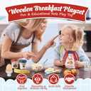 Lehoo Castle Wooden Play Food Set - Montessori Cutting Fruit Egg Bread, Pretend Breakfast Food Toys for Kids Kitchen, Educational Toddler Toys 3-5 Years, with Storage Bag, Birthday Gift for Boys Girls