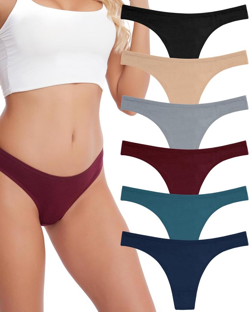 ANZERMIX Women's Breathable Cotton Thong Panties Pack of 6, S