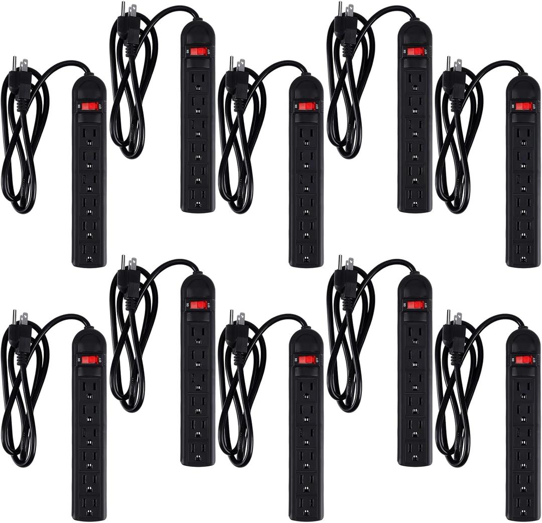 Hoteam 10 Pcs Power Strip Bulk 6 Outlet Surge Protector Power Cord Electrical Extension Cord with Switch Low Profile Plug Flat for Home Office (4 ft, Black)