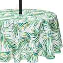 YiHomer Indoor Outdoor Tabletop for Spring Summer Decorations, Picnics and Dinner Parties - Stain and Water Resistant, Palm Leaves Dream, Zipper Tablecloth, 70" Round with Umbrella Hole