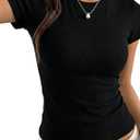 Women's Ribbed Knit T Shirts Crewneck Short Sleeve Slim Fit Basic Tee Casual Summer Tops for Women (Medium, Black)