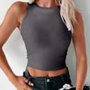 Versatile High Neck Crop Tank for Women - Workout, Yoga, and Daily Wear, Slimming Ribbed Bodycon Sleeveless Top (Gray) S