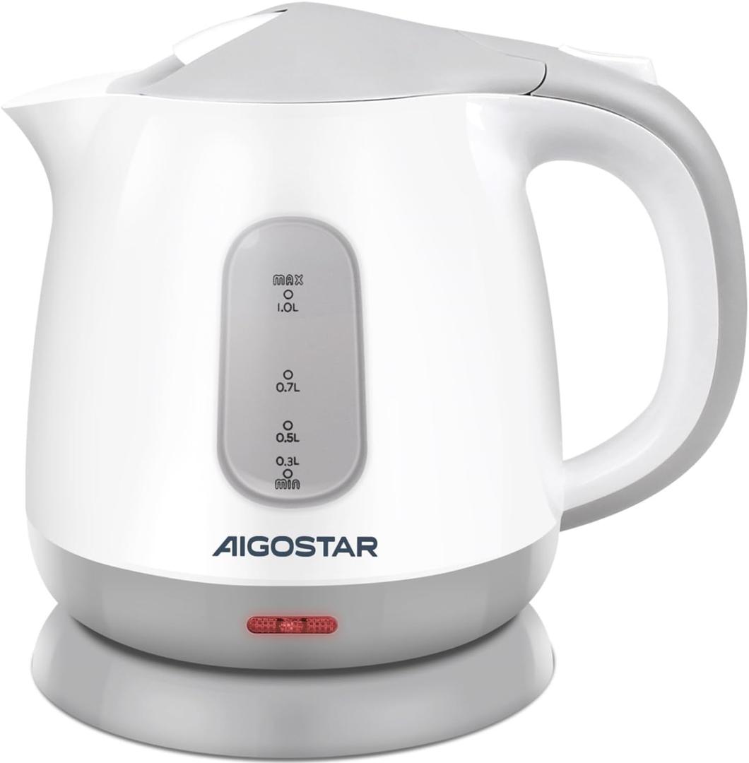 Aigostar Small Electric Kettle, 1L Portable Electric Tea Kettle 1100W with Automatic Shut-Off and Boil Dry Protection, Travel Hot Water Boiler Cordless for Making Coffee and Tea, BPA-Free, Grey