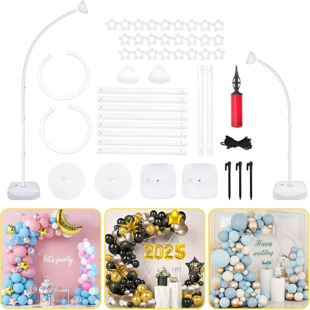 8FT & 6FT Balloon Arch Stand, Flexible Top Balloon Arch Kit, Half Arch Balloon Stand with Base for Floor, Balloon Column Kit for Wedding Birthday Baby Shower Graduation Party Decorations